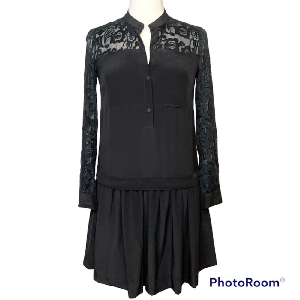 Rebecca Taylor black long sleeve silk long sleeve mini dress Size 0